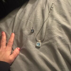 Source Unknown Silver Necklace with Blue Pendant